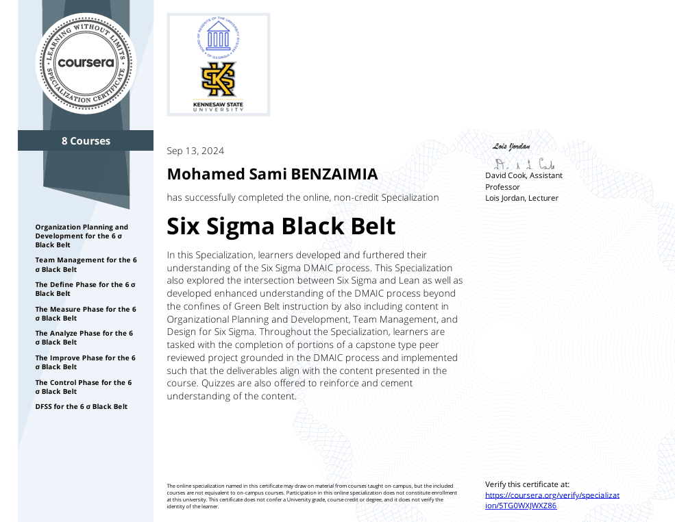  Six Sigma Black Belt Certificate
